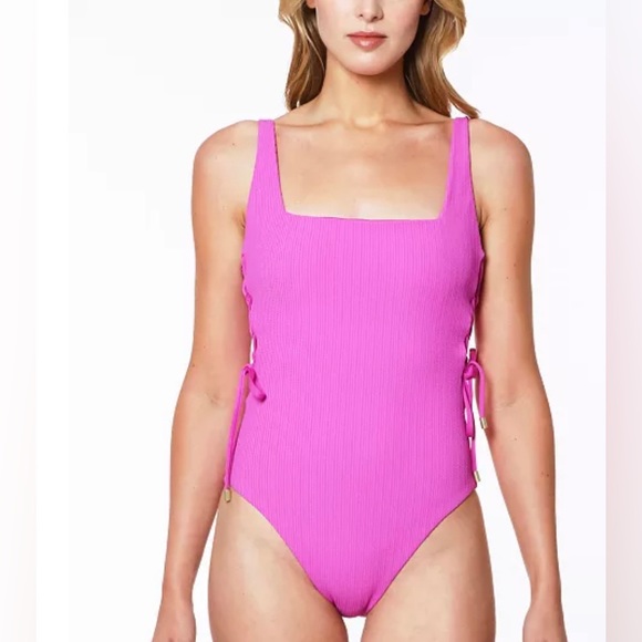 SANCTUARY women’s Sandbar Solids Lace-Up One-Piece Swimsuit in amethyst size L - Picture 1 of 8